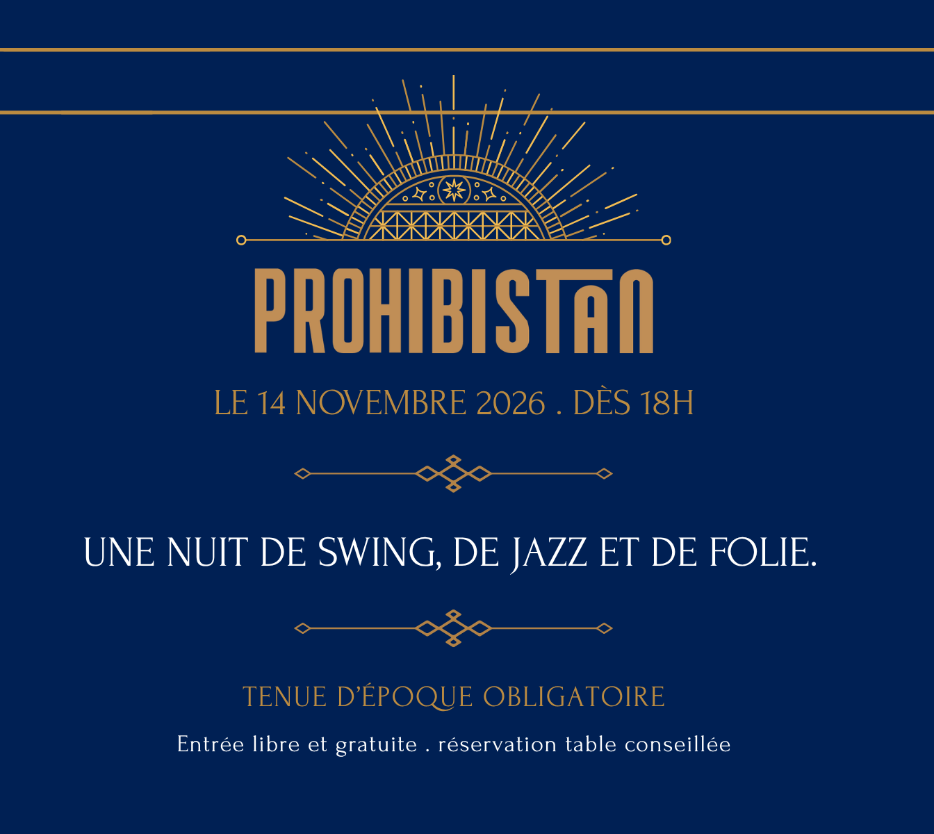 Bannière soirée Prohibistan le 14 novembre 2026